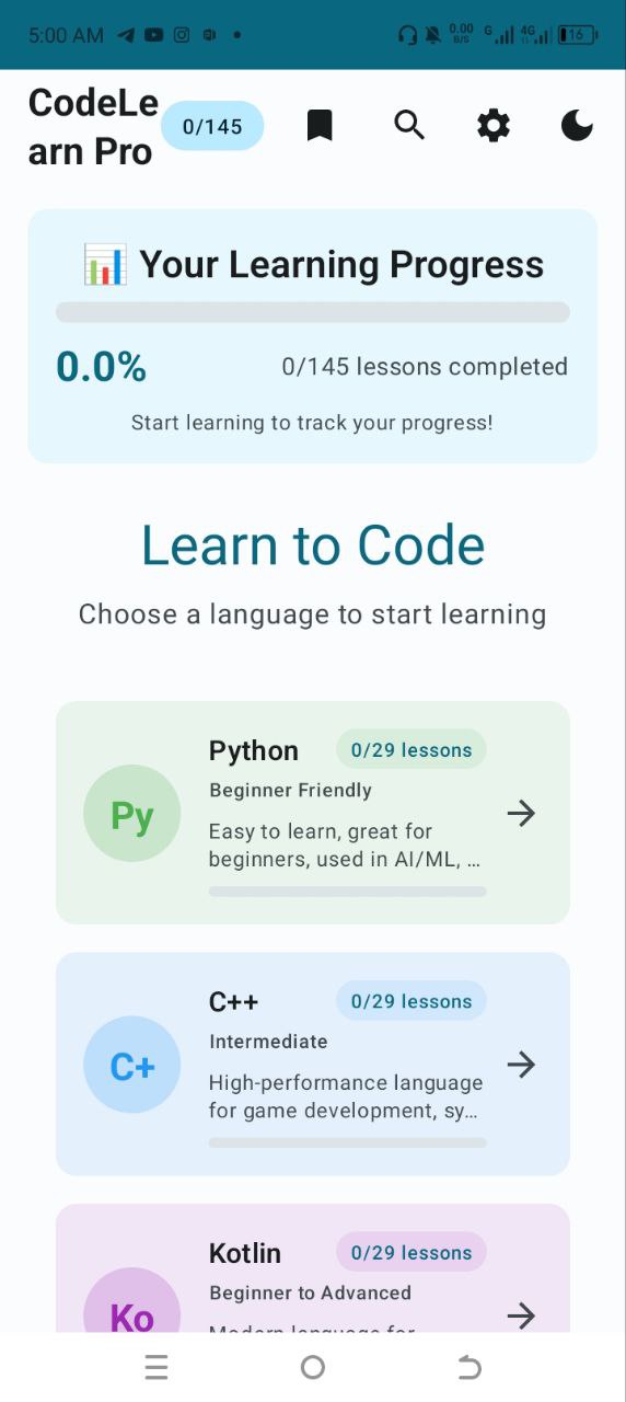 Lesson list inside CodeLearn Pro